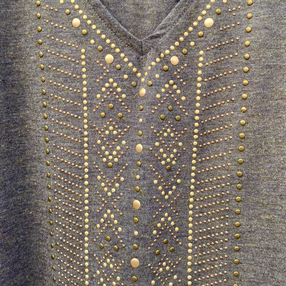 KNOX ROSE Gray SLEEVELESS TUNIC TANK TOP HI LOW w/ GOLD Embellishment Sz… - Picture 3 of 9